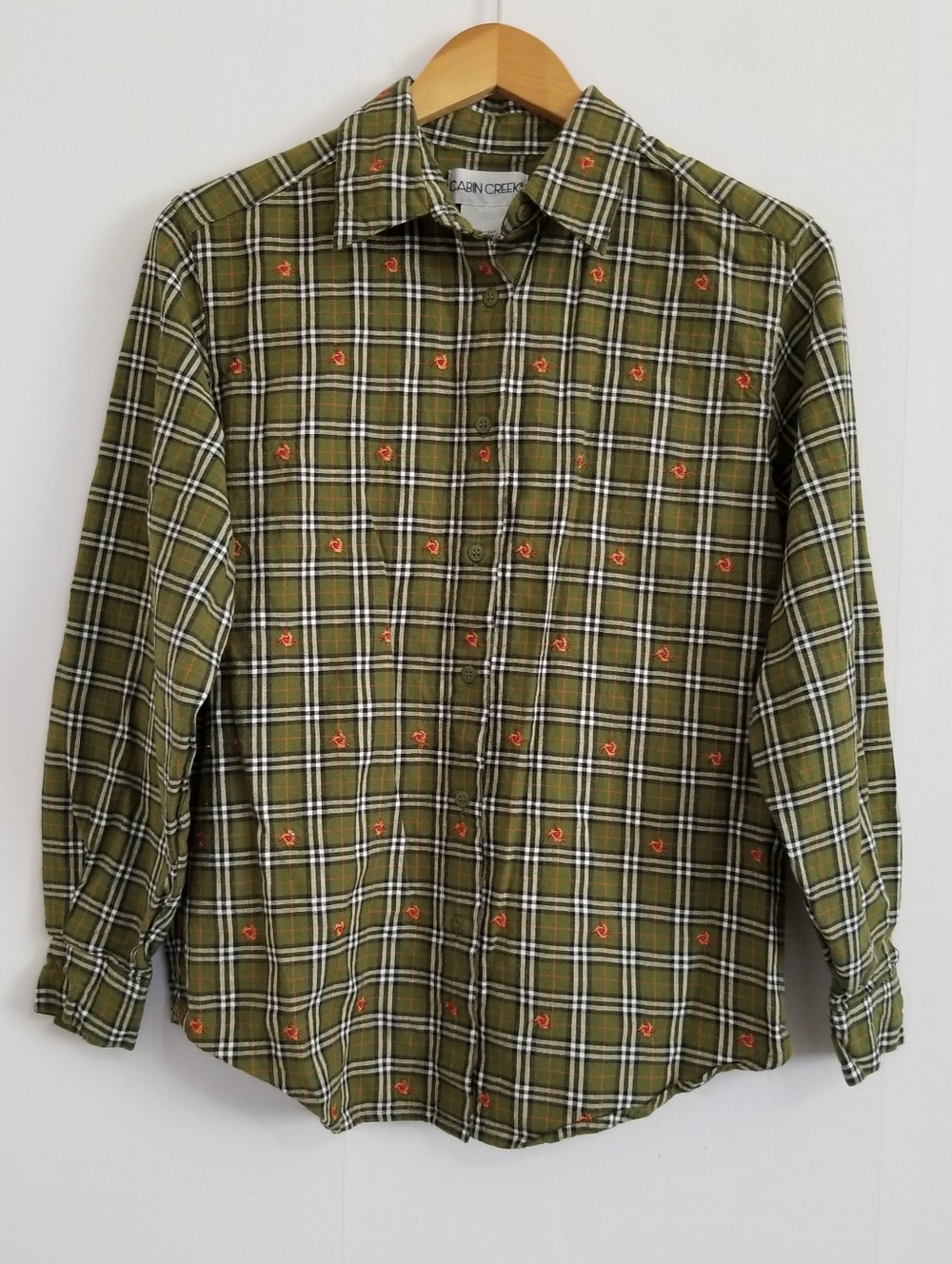 Vintage Cabin Creek Classic Checkered Plaid Shirt Embroidery Details Size Medium